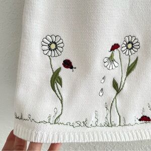 Vintage Daisy Ladybug Cotton Shirt Sleeved Cardigan Sweater Size XL 80s 90s